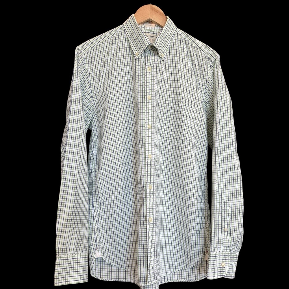 J.Crew Green Blue Plaid Button Down Shirt 81708 Sz M 100% 2-Ply Cotton #192